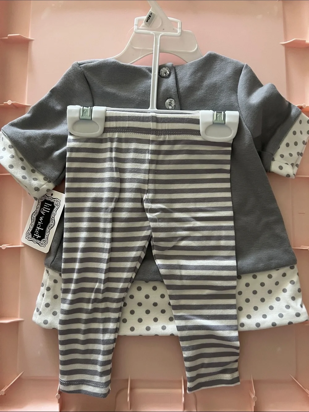 Lilly Wickeds Gray Bow Polka Dot Girls' Matching Set